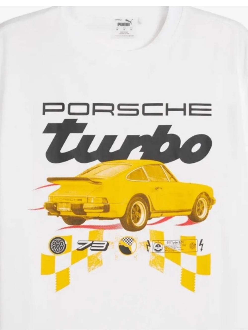 Puma Porsche 911 Turbo Yellow Graphic White SS Tee T Shirt